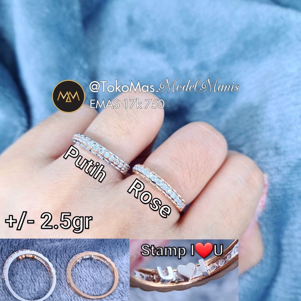 Cincin Listring Roxe I LOVE YOU series emas putih kombinasi rosegold emas 750 kadar 17k