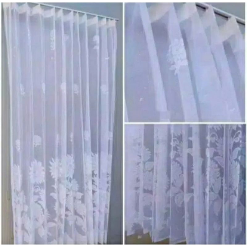 Vitrase polos motif bunga matahari tulif / vitrase fitrase gorden motif warna putih/Bahan bagus.