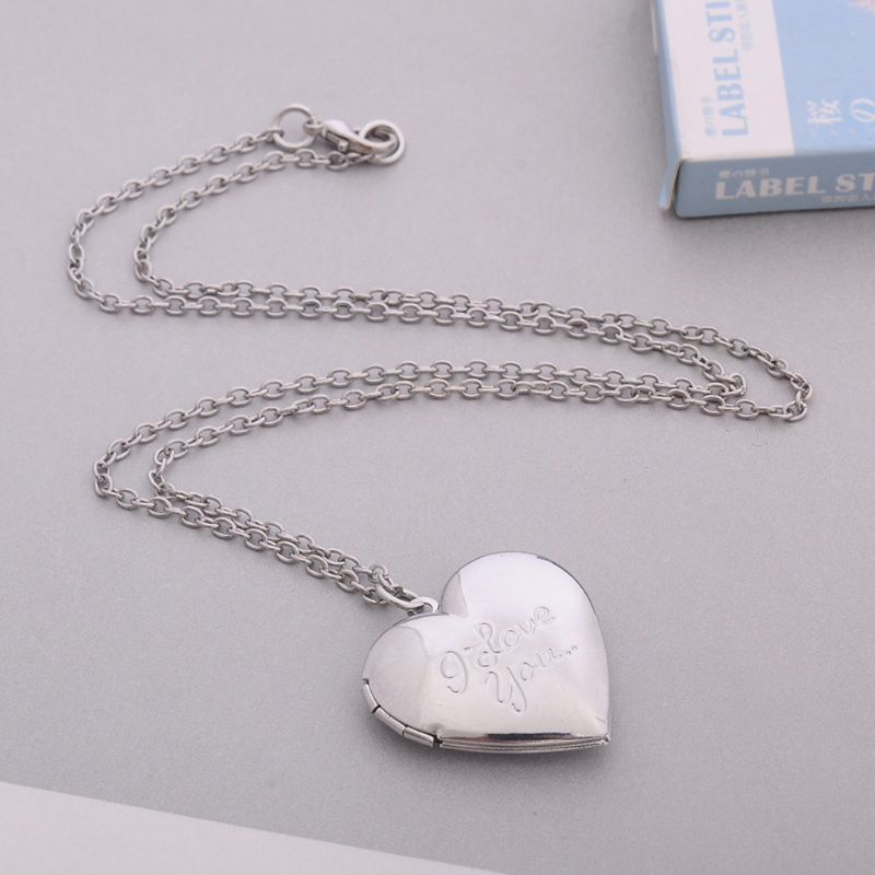 Glitter Customized Heart-Shape I Love You Engraved Locket Necklace DIY Photo Box Jewelry