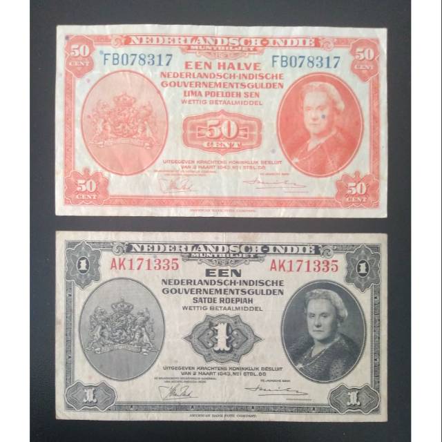 2 lembar Uang Jaman Penjajahan Belanda