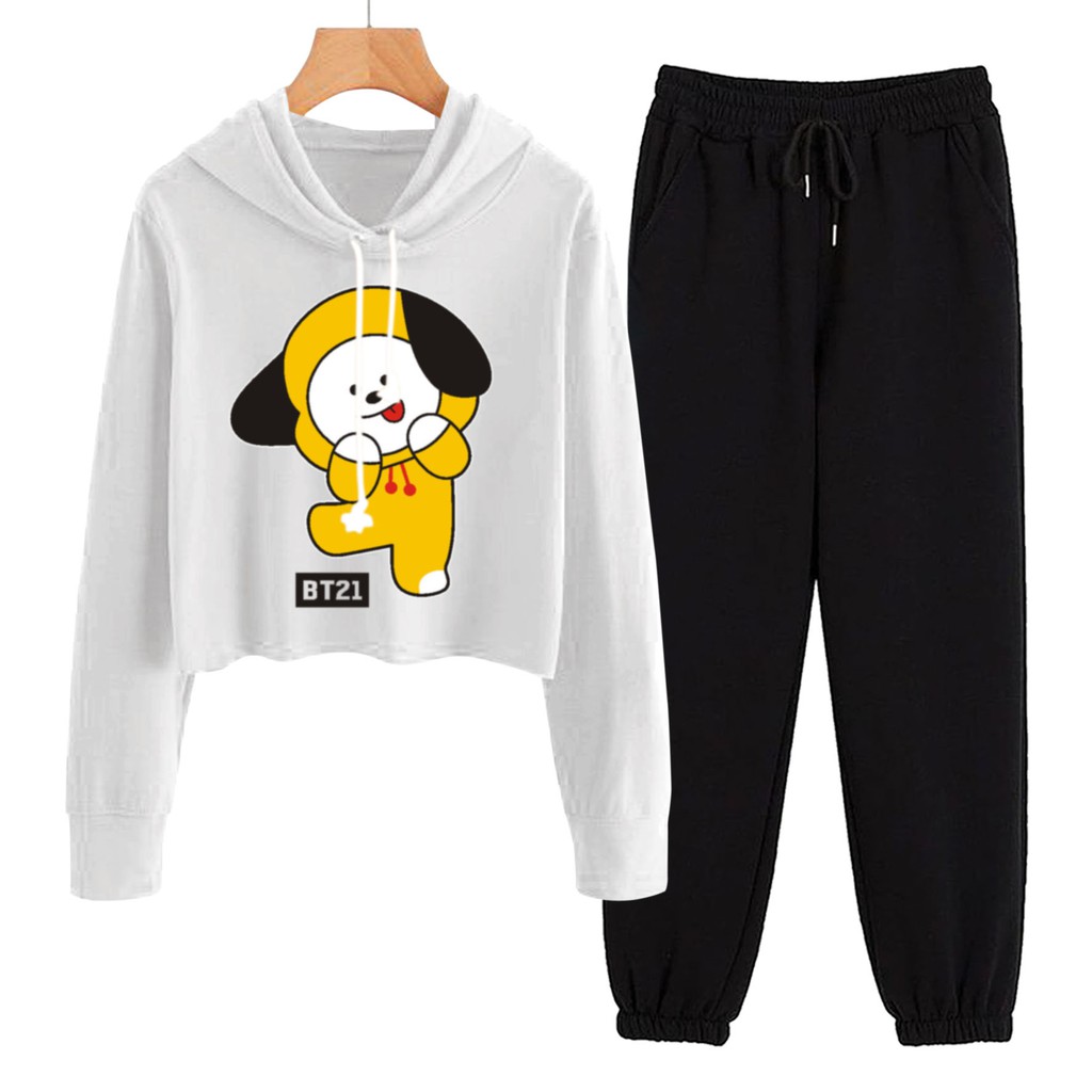 BESS - Baju Setelan Wanita Murah / Setelan Hoodie Crop + Jogger Hitam - CIMY DANCE