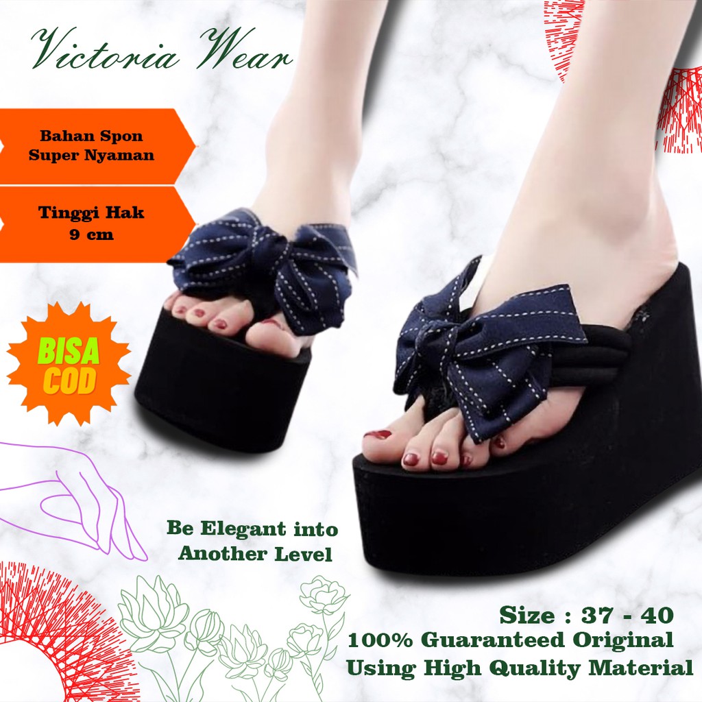 Wedges Sandal Spon Import Pita Korea Casual Lembut Tebal Tinggi 9cm Sandal Sendal Wanita DN25C49