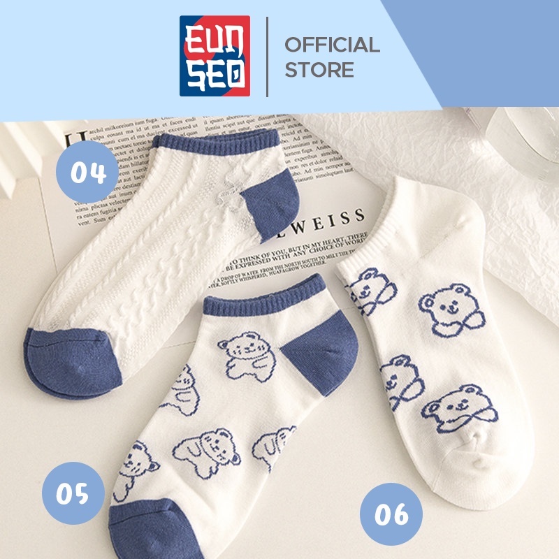 EUNSEO Kaos Kaki Ankle Cute Pendek Semata Kaki Motif Fashion Korea Biru Soft Premium