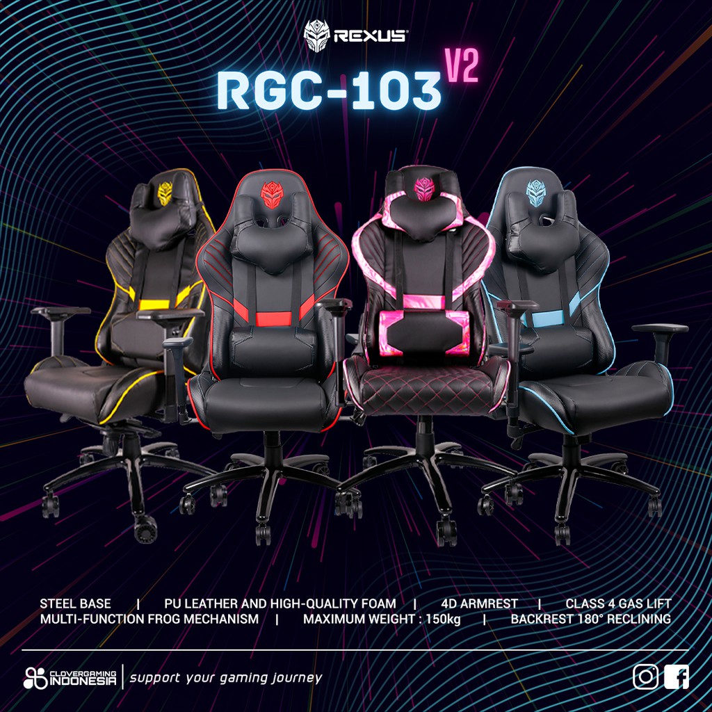 Rexus RGC-103 Gaming Chair Original Garansi Resmi - RGC103 RGC 103 Frog Merah Biru Kuning Pink