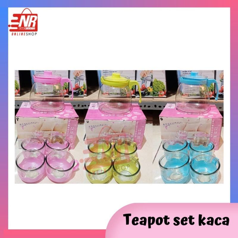 Teapot Set Saringan / Teko Set Kaca Plus Gelas / Teko Kaca / Teko Teh / Teko Set Souvenir