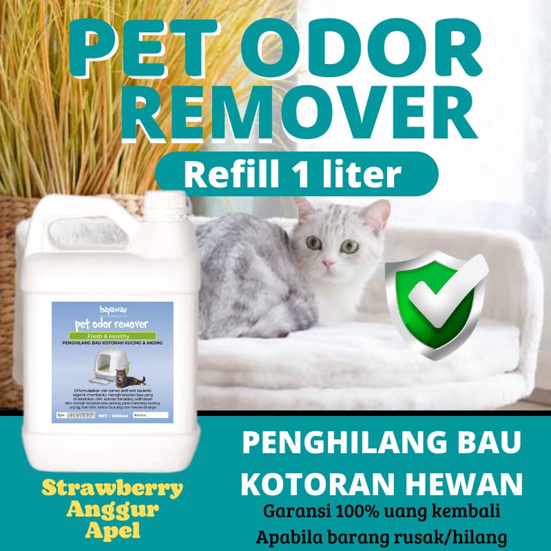 Reffil 1 liter spray penghilang bau pesing kotoran hewan kucing anjing kelinci antibakteri penghilang bau pesing urin / Penghilang Bau Kotoran Kucing &amp; Anjing - Wangi Apel Strawberry