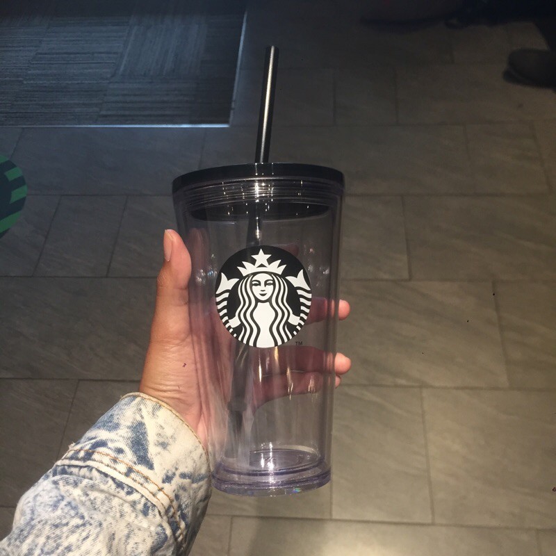 Tumbler Starbucks Double Wall Glass Black Straw (Tumbler Starbucks Black Siren Grande)