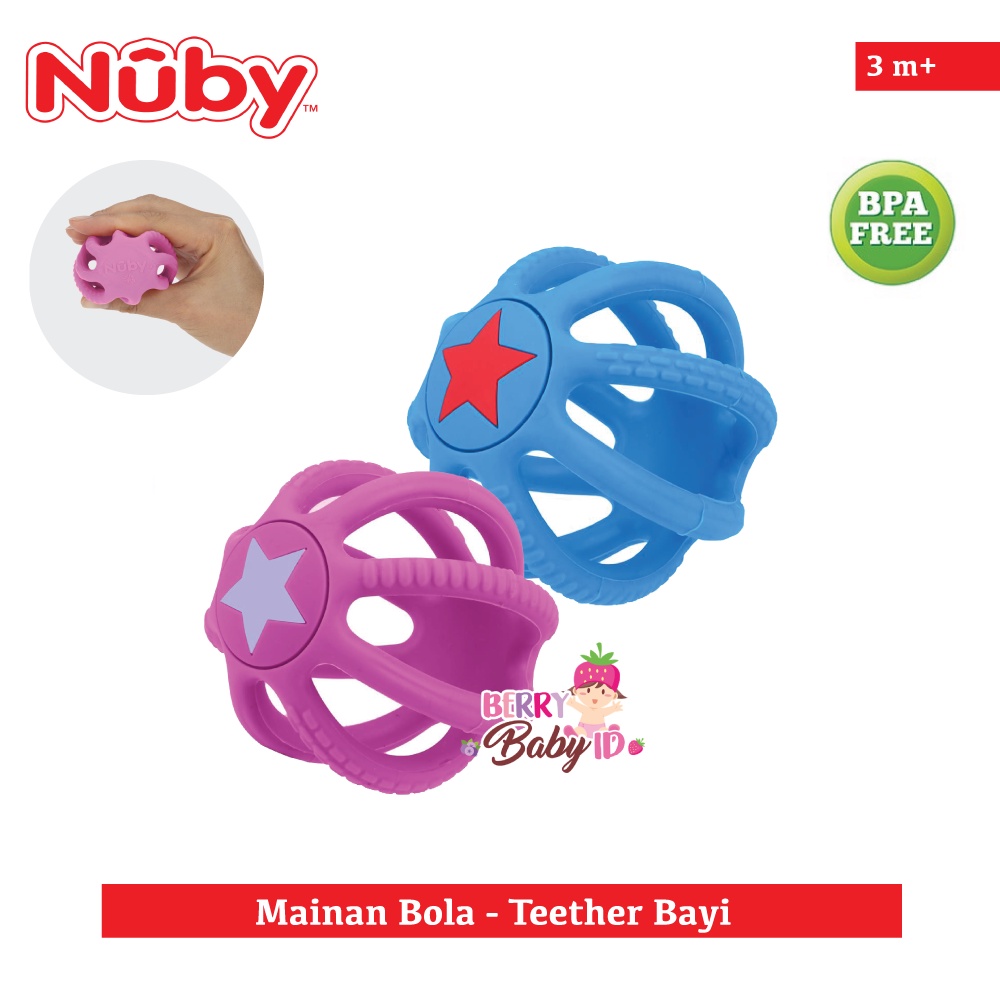 Nuby Silicone Collapsible Ball Mainan Gigitan Bola Bayi Silikon 3m+ Berry Mart