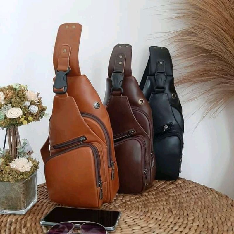 Tas Slempang Kulit Asli Pria Full Kulit Asli Sling Bag Pria Kulit Asli Tas Model Casual Tas Kulit Asli Super New