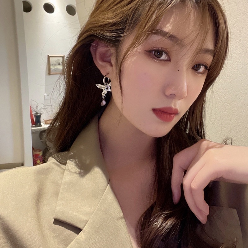 Anting silver needle Desain Bintang Gaya Korea retro