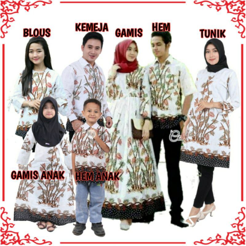 BAJU BATIK COUPLE GAMIS BATIK KELUARGA MOTIF BAMBU PUTIH