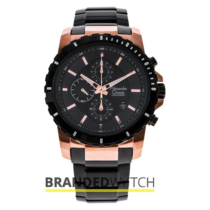 Alexandre Christie AC 6141 MC BLACK ROSEGOLD  Alexandre Christie 6141    JAM TANGAN AC 6141