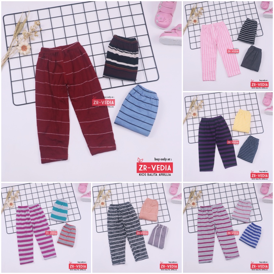 Legging Salur uk 1-15 Tahun TK SD / Stripe Anak Celana Panjang Lejing Laging Bahan Kaos Anak Perempuan Pants