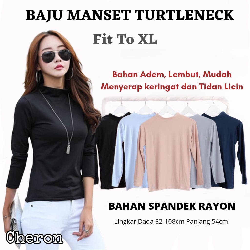 CHERON 22280 - Kaos Turtle Neck PREMIUM Manset Badan Lengan Panjang Polos Baju Atasan Inner Polos Wa
