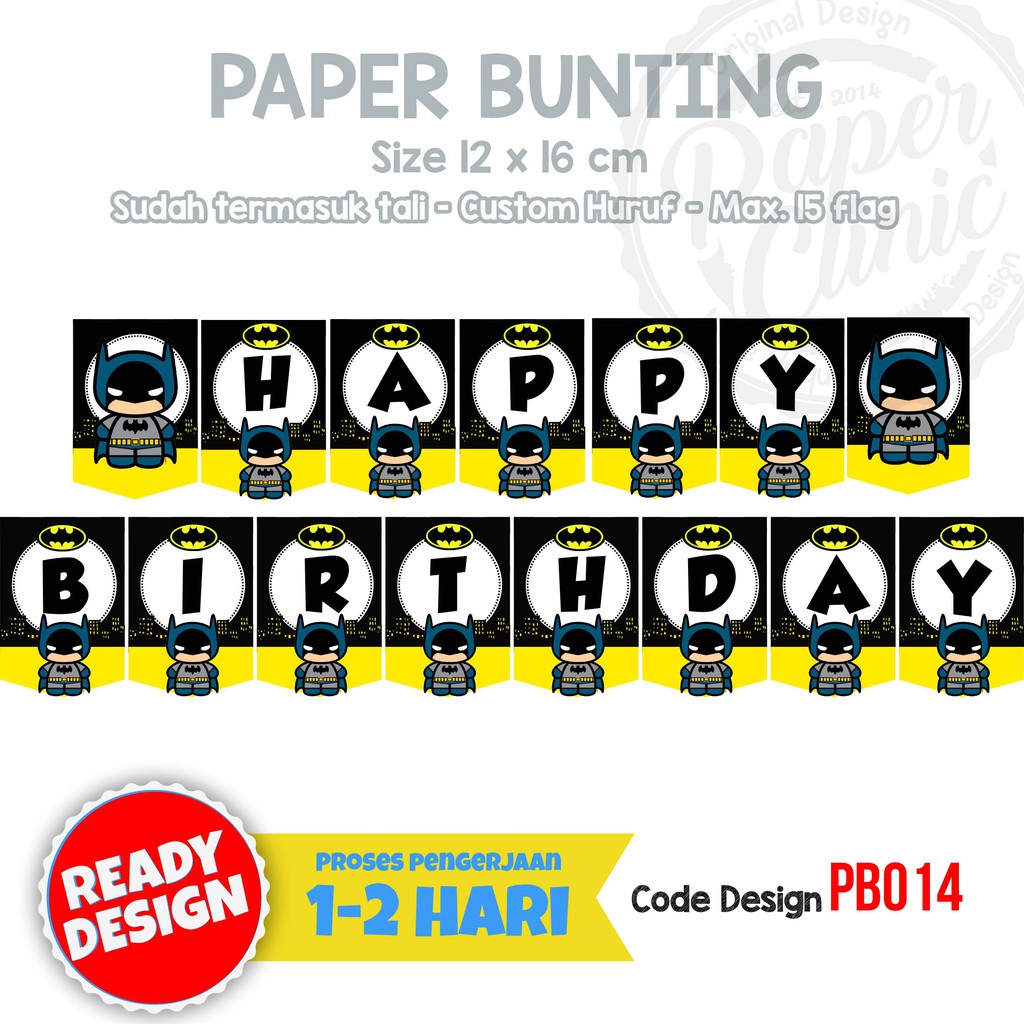 Banner ulang tahun anak laki laki tema batman perlengkapan birthday decoration spanduk ultah PB015