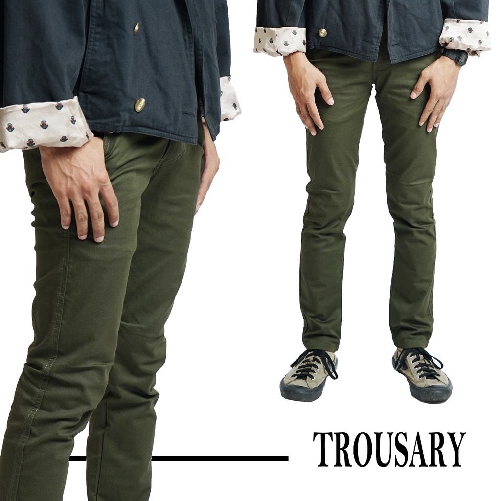 Trousary Celana Chino/ Chinos/ Cino Panjang Pria Big Size Slimfit Bahan Strech/Melar Warna Olive