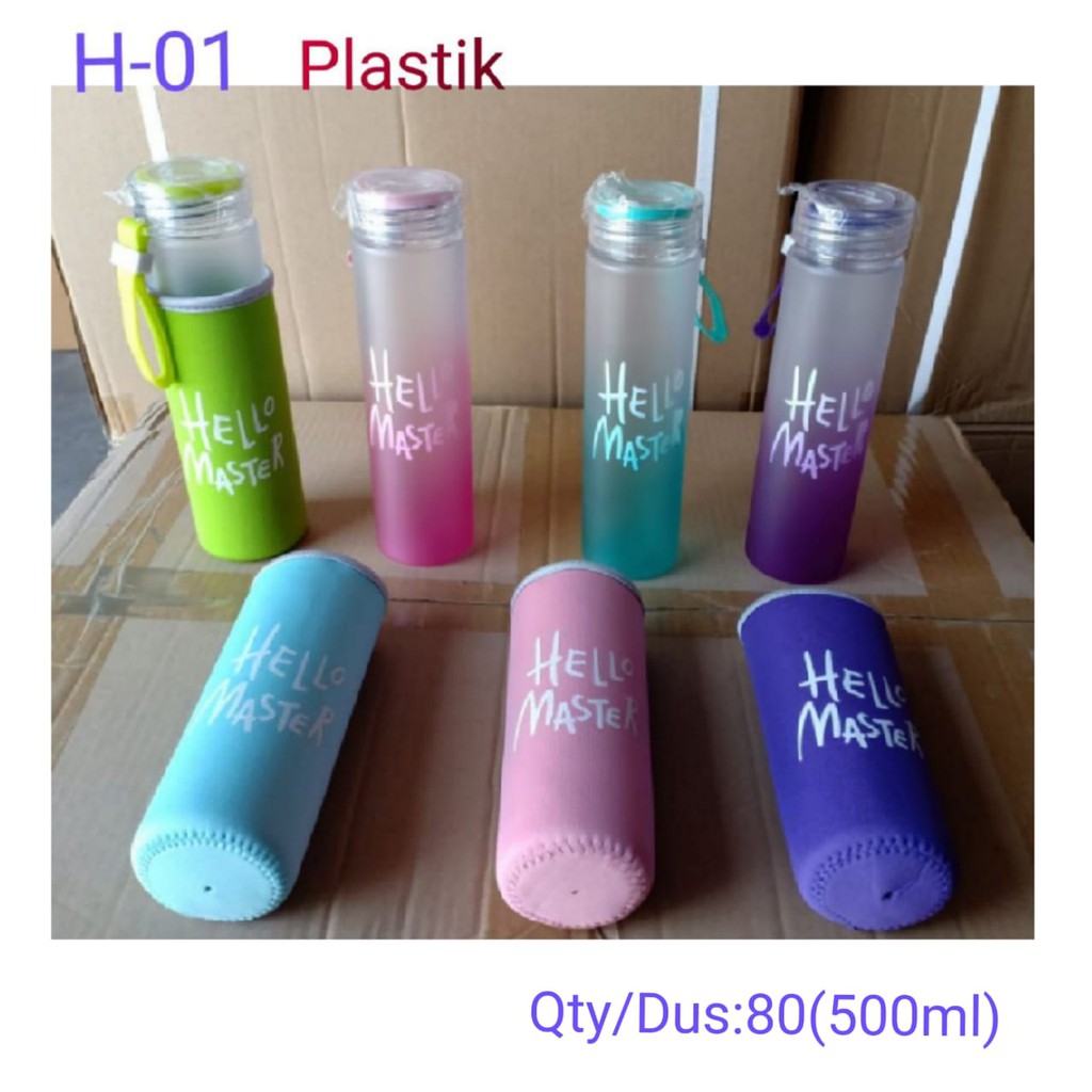 H-01 Botol Minum tumbler HELLO MASTER H01 Plastik 500 ml free Pouch