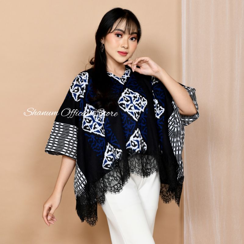 BLOUSE BATIK BATWING LACE/ BLOUSE OVERSIZE MOTIF SONGKET TAWUR BIRU/ BLOUSE BATIK KONDANGAN/KERJA/KULIAH