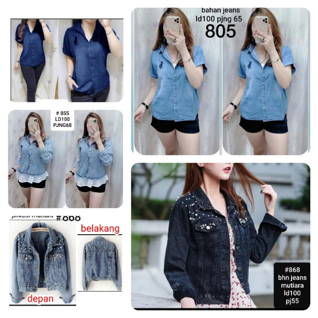 Kemeja atasan jaket jeans mutiara/kemeja jeans bordir polo