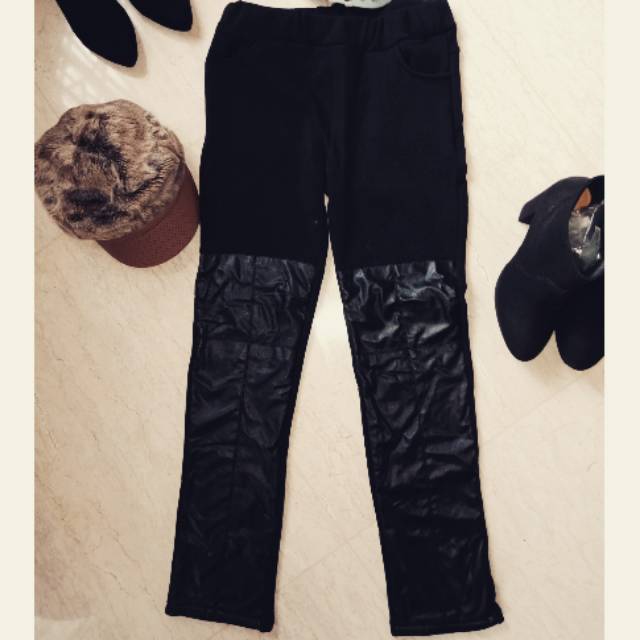 celana panjang wanita winter velvet leather jegging korea import