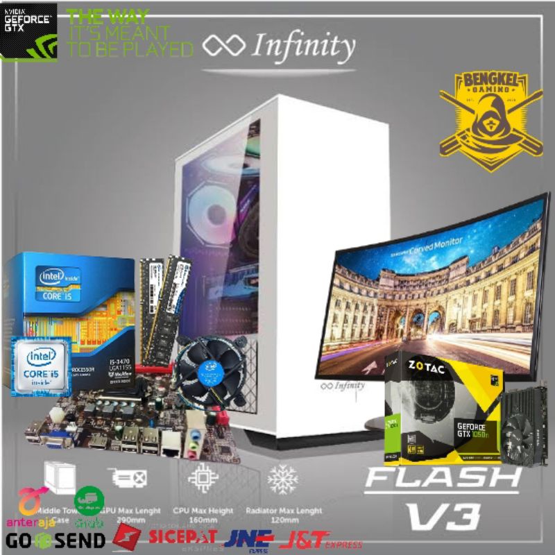 PC gaming core i5 3470 VGA GTX 1050Ti 4G DDR5 128Bit Monitor Samsung Curve 24inch lengkap Tinggal pa