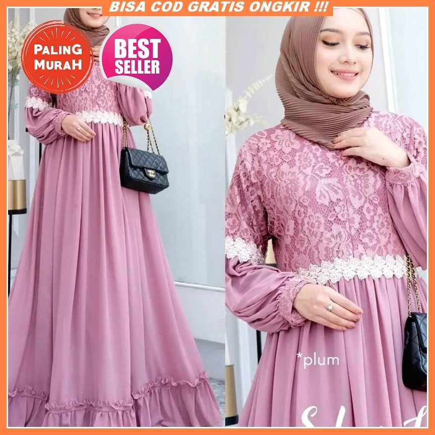 Baju Gamis Wanita Remaja Brukat Terbaru 2022 Maxy Dresss Salsahajara Model Kekinian Bahan Full Bruka