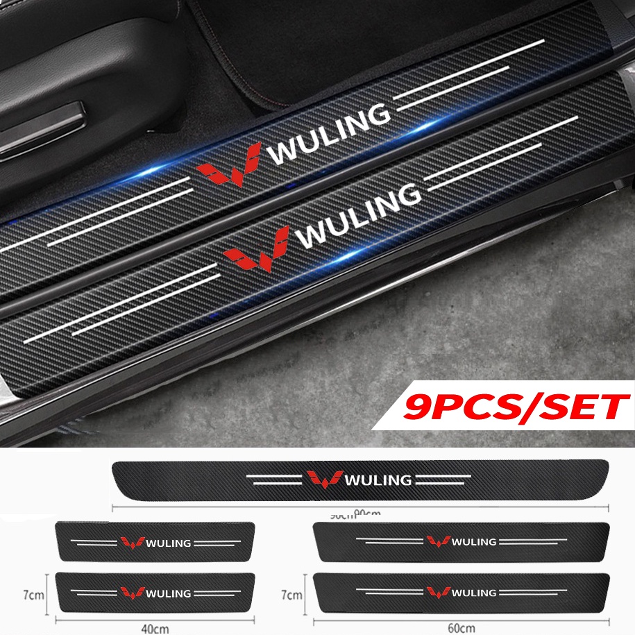 Sill Plate Pelindung Mobil Wuling Anti Lecet Stiker Pelindung Serat Karbon untuk Confero Air EV Cortez Almaz Aksesoris