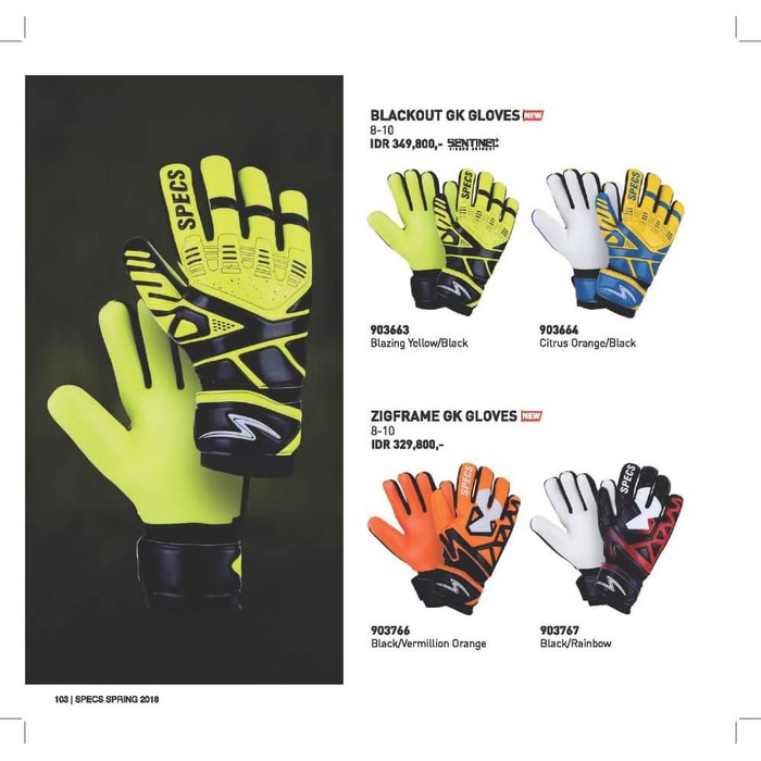 sarung tangan kiper sepak bola Specs Blackout GK Gloves tebal kuat