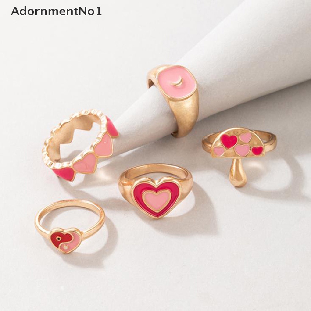 (AdornmentNo1) 5pcs / set Cincin Enamel Bahan Metal Untuk Wanita