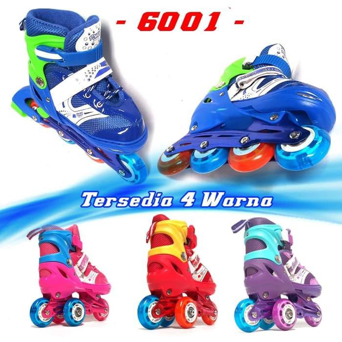 Unik Sepatu Roda Anak Inline Skate Kids Ban Karet LED PVC Power Aosite 6001 - L, Ungu Diskon