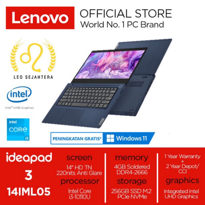 Laptop core i3 ram 4gb 8gb 12gb SSD 256GB 512gb Lenovo V14 G3 Layar 14 inchi baru segel garansi resm