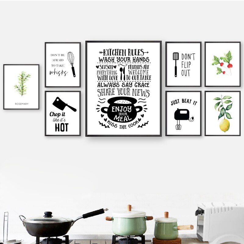 Kitchen Rules Wall Art Canvas Painting Kitchen Typography Quote Modern Minimalism Posters And Prints Wall Pictures Kitchen Decor Shopee Indonesia