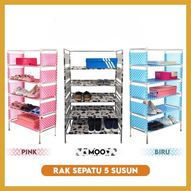 Rak Sepatu 4 Susun Rak Sepatu Portable Motif Lucu Polkadot Moo Rak Sepatu 4 Ruang Serbaguna GOSHOP88