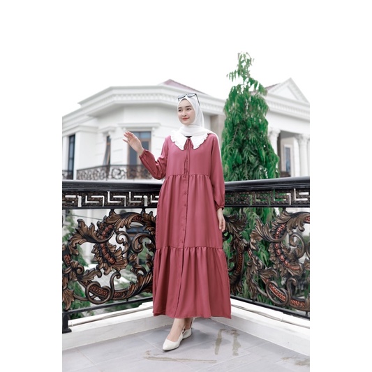 SADIYA MAXI - Gamis Dress Kerah Korea Polos (Ld 102 Pjg 132)