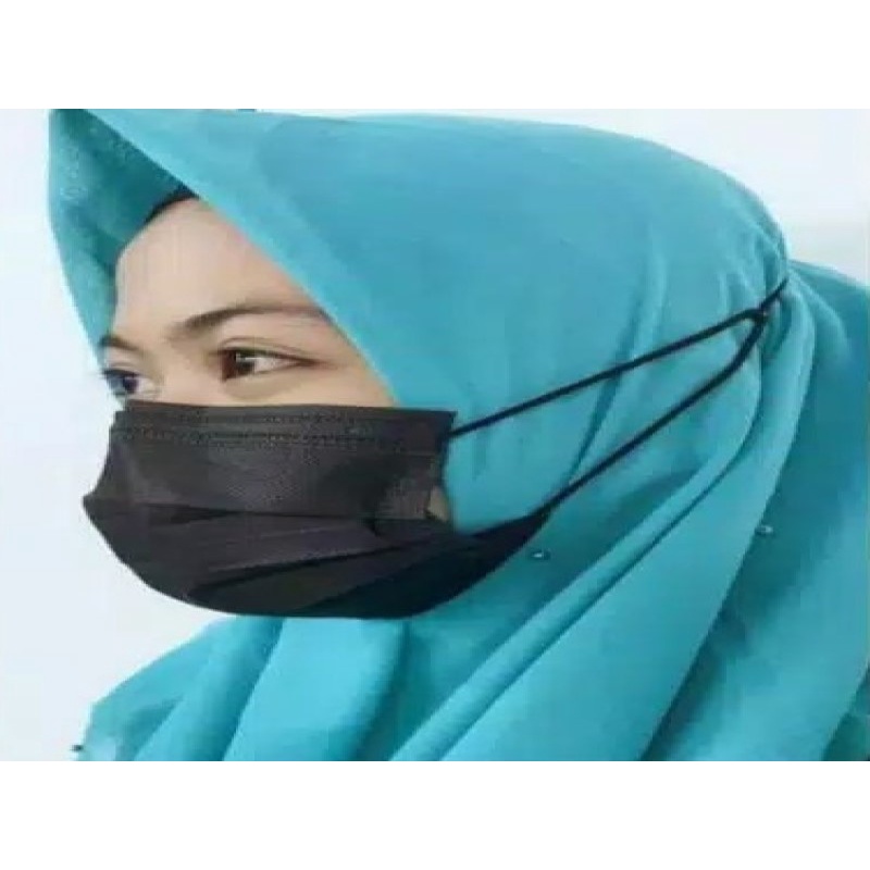 Masker Hitam Hijab isi 50Pcs/BOX IMPORT KPOP IDOL Jilbab Fashion Artis Korea 3ply masker Headloop