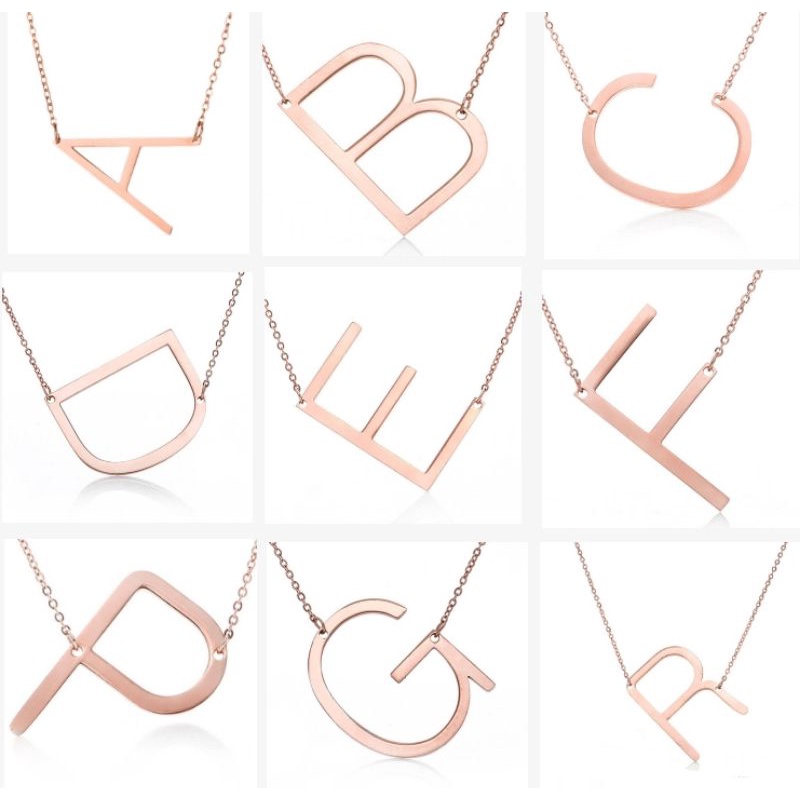 KALUNG INISIAL ALPHABET ROSE GOLD TITANIUM STAINLESS STEEL