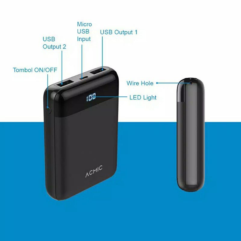 ACMIC D10 Mini Powerbank With Digital Display 2A Fast Charge 10.000mAh
