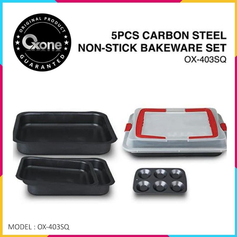 Oxone OX-403SQ 5Pcs Oxone Carbon Steel Non-Stick Bakeware Set