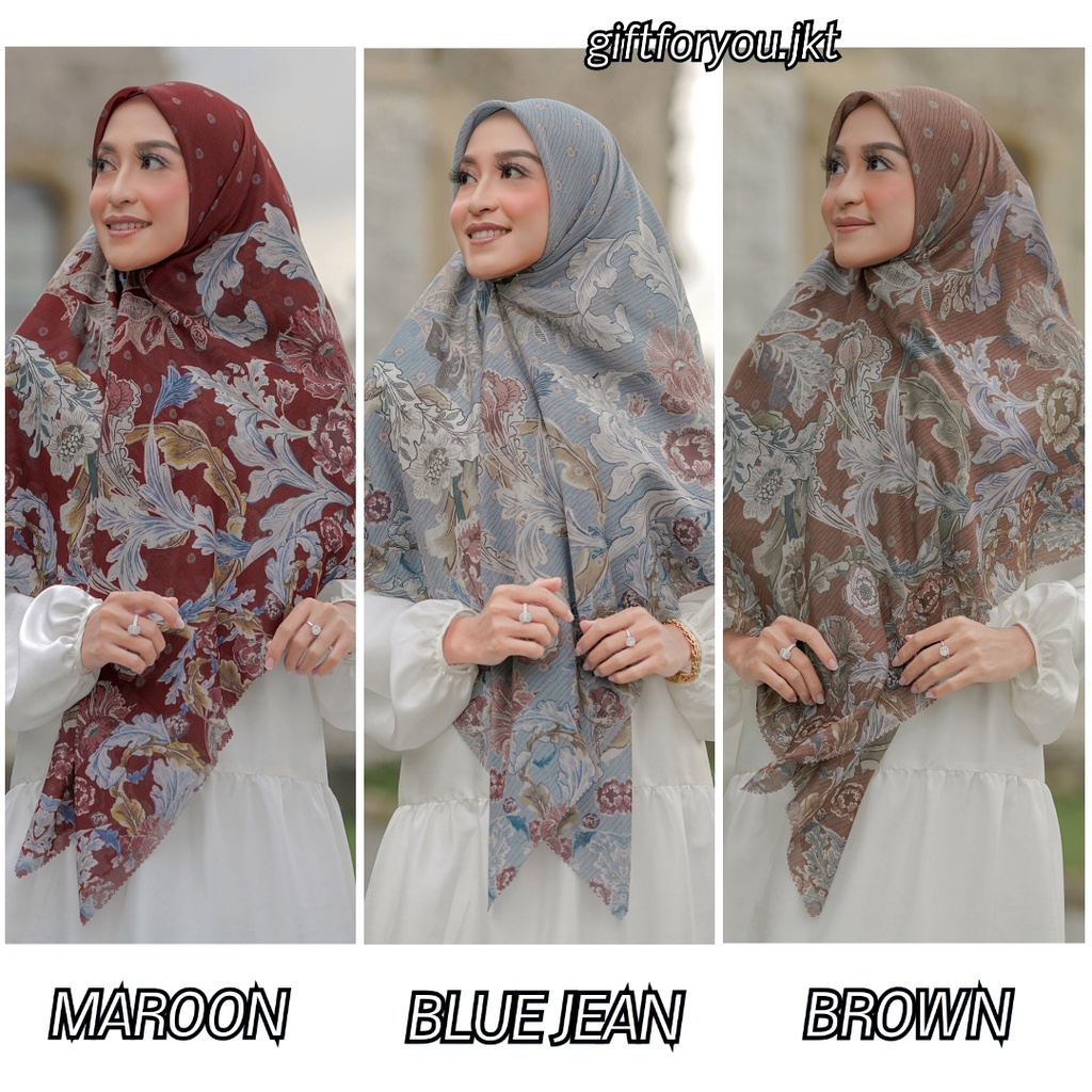 Buttonscarves The Royale Voal Square XL  Maroon Grey Brown Blue Jean Hijab Kerudung Premium Original