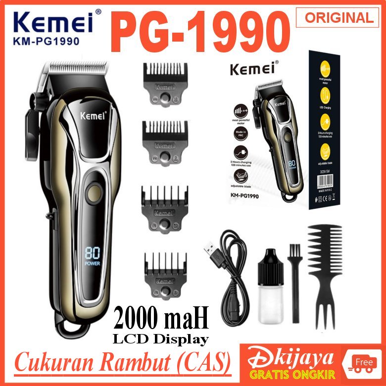 KEMEI PG1990 ORIGINAL Alat Mesin Cukur Rambut CAS Baterei LCD Display KM-PG1990 PG1990