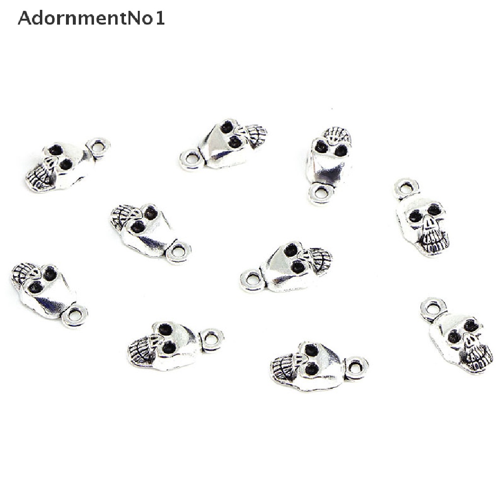 (AdornmentNo1) 10pcs / Set Liontin Silver Tibet Motif Tengkorak Halloween Untuk Perhiasan DIY