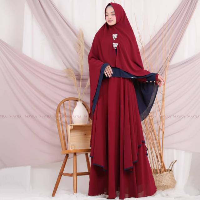 Gamis Syari Ceruty Mix Renda Depan dan Tangan | Gamis Syari Busui | Gamis Set Khimar Terbaru-5