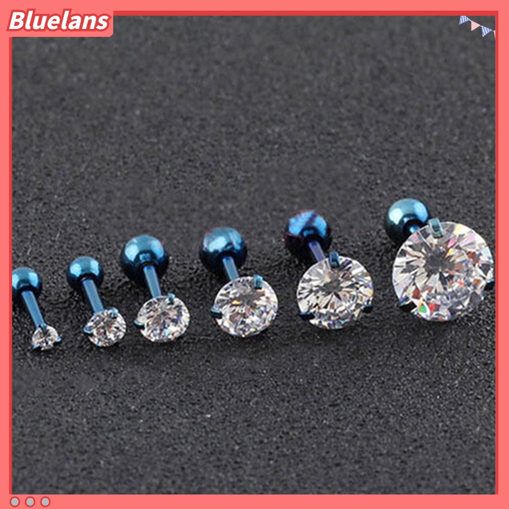 Anting Stud Cubic Zirconia 3 Cabang Bahan Stainless Steel Anti Alergi Untuk Harian