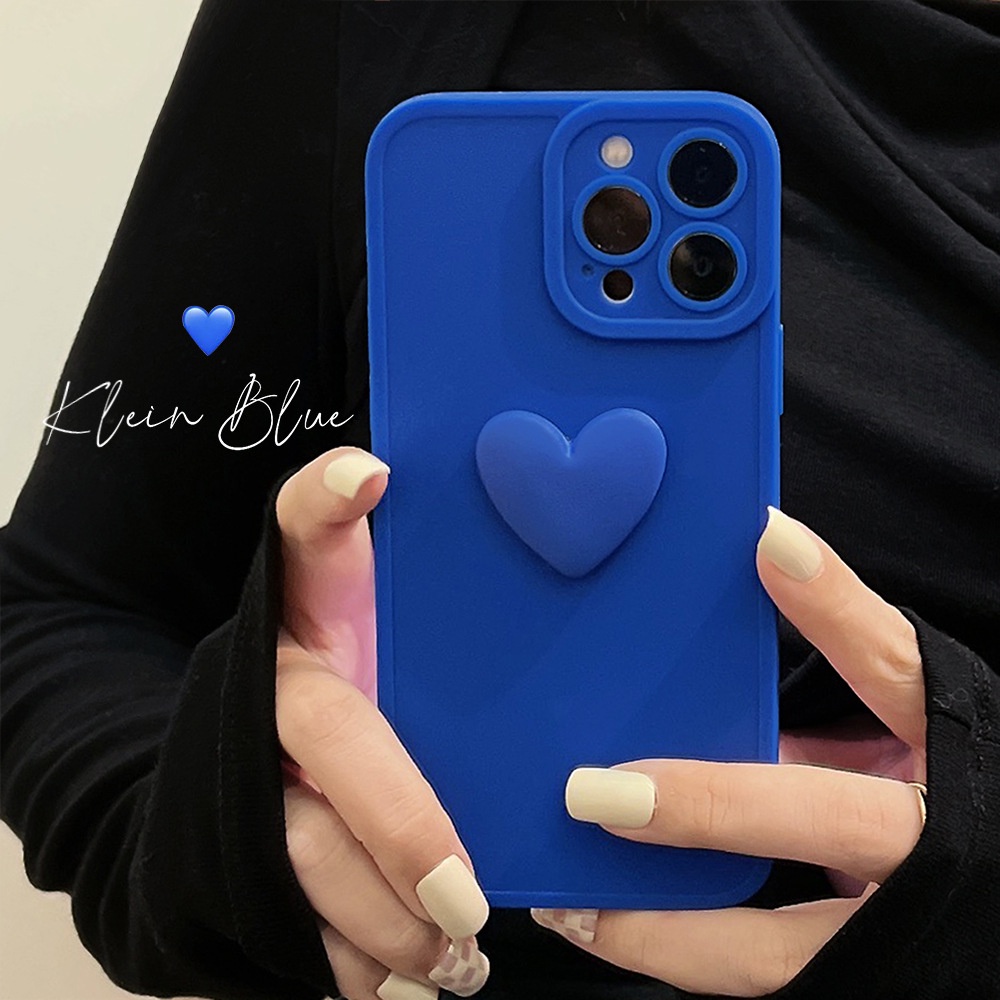 Soft Case Silikon Motif Klein Blue Heart 3D Untuk Iphone 7 8 PLUS X XR XS 11 12 13 MINI PRO MAX SE 2020