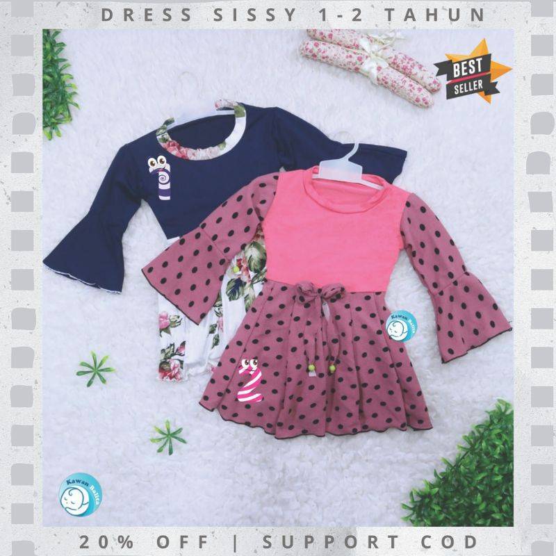 Dress Gaun Baju Sissy Lengan Panjang Lucu Bayi Anak Perempuan Uk Size 1-2 Tahun