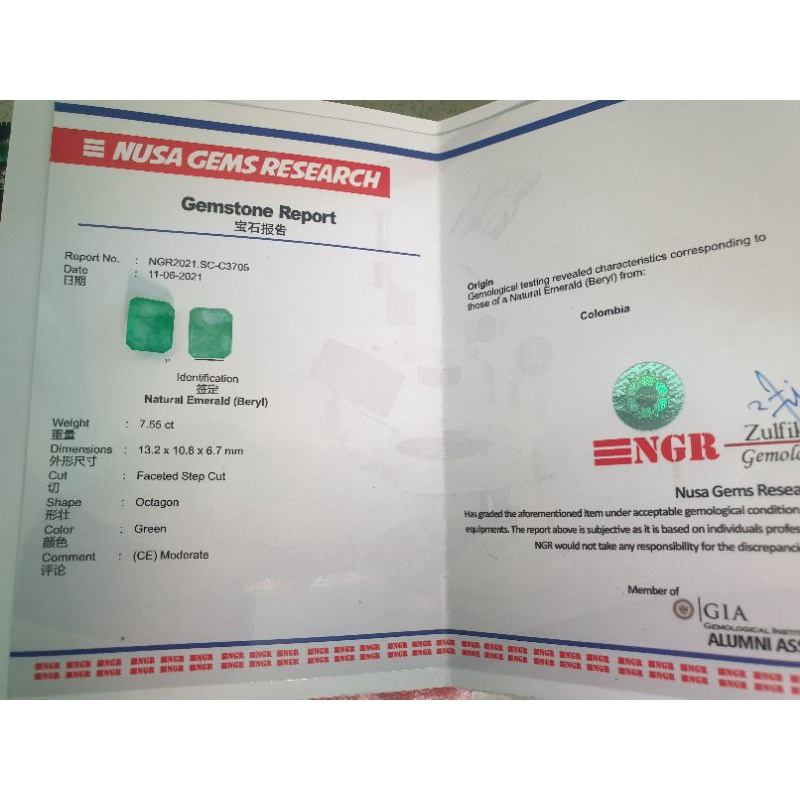 Natural Zamrud Colombia/Jamrud Kolombia Sertifikat