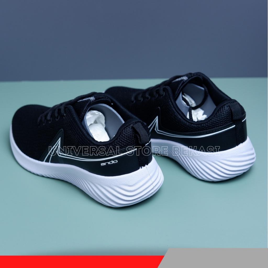 Sepatu Sekolah Anak Laki Perempuan SD SMP SMA Sneakers Ando Hitam Putih Polos Size 35-38