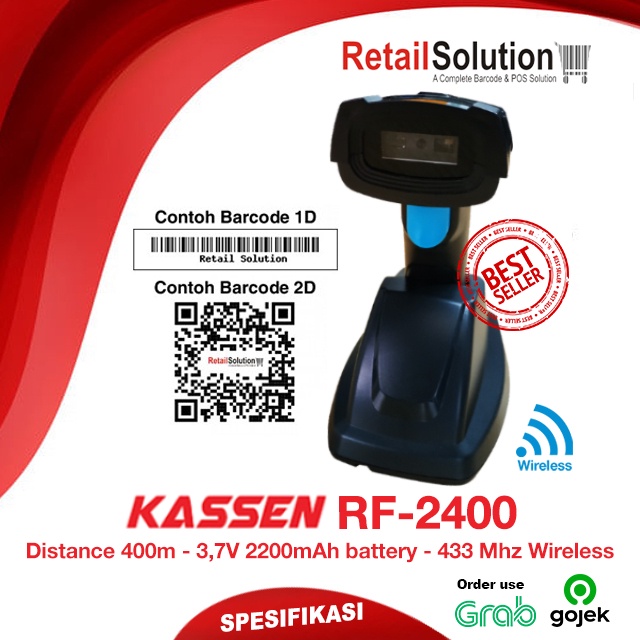 Barcode Scanner Wireless 2D QR CODE - Kassen RF2400 / RF-2400