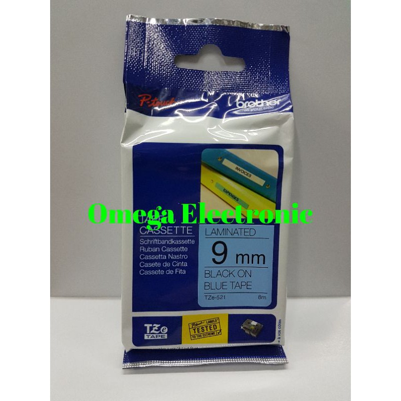 Brother Label Tape TZE 521 - 9mm Black on Blue Brother Label Printer