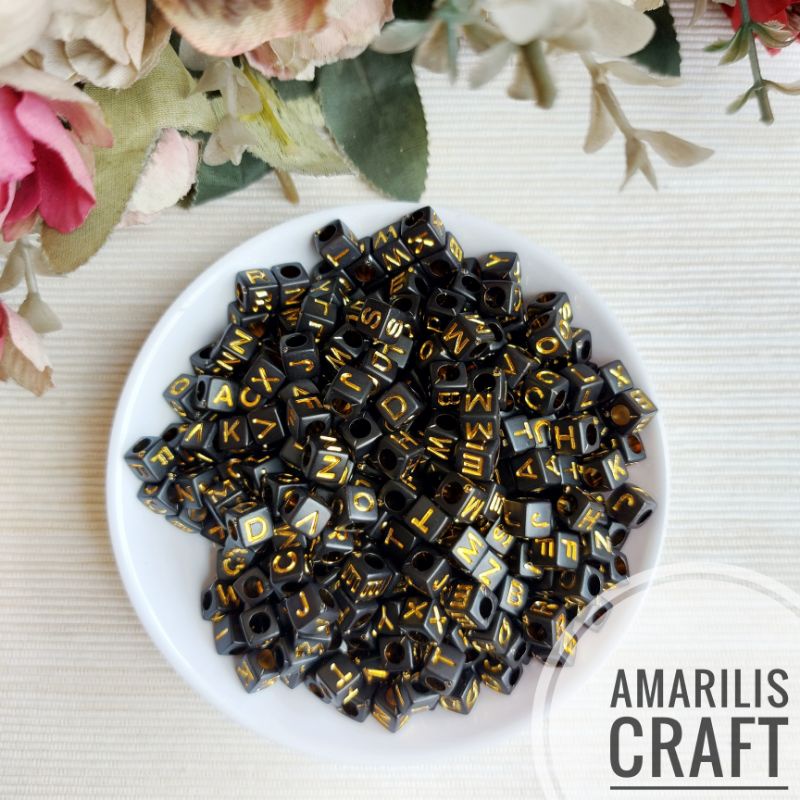 [50gr] Manik KOTAK Hitam Huruf GOLD